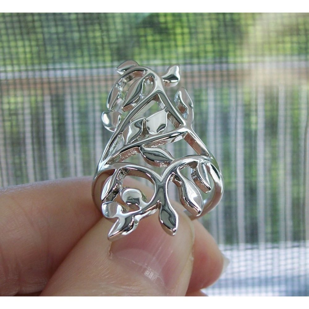 925 STERLING SILVER Extravagant Leaves Statement Ring - Picture 6 of 16